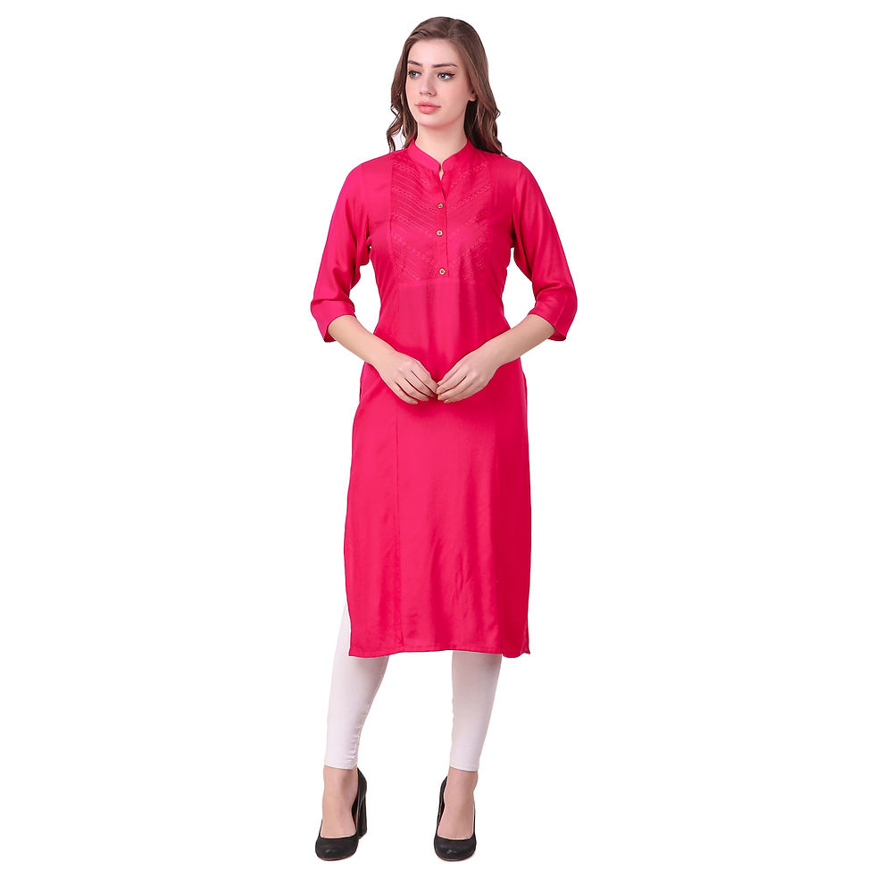 Thumbnail: UNFAKENOW  Women Embroidered Cotton Blend Straight Pink Kurta