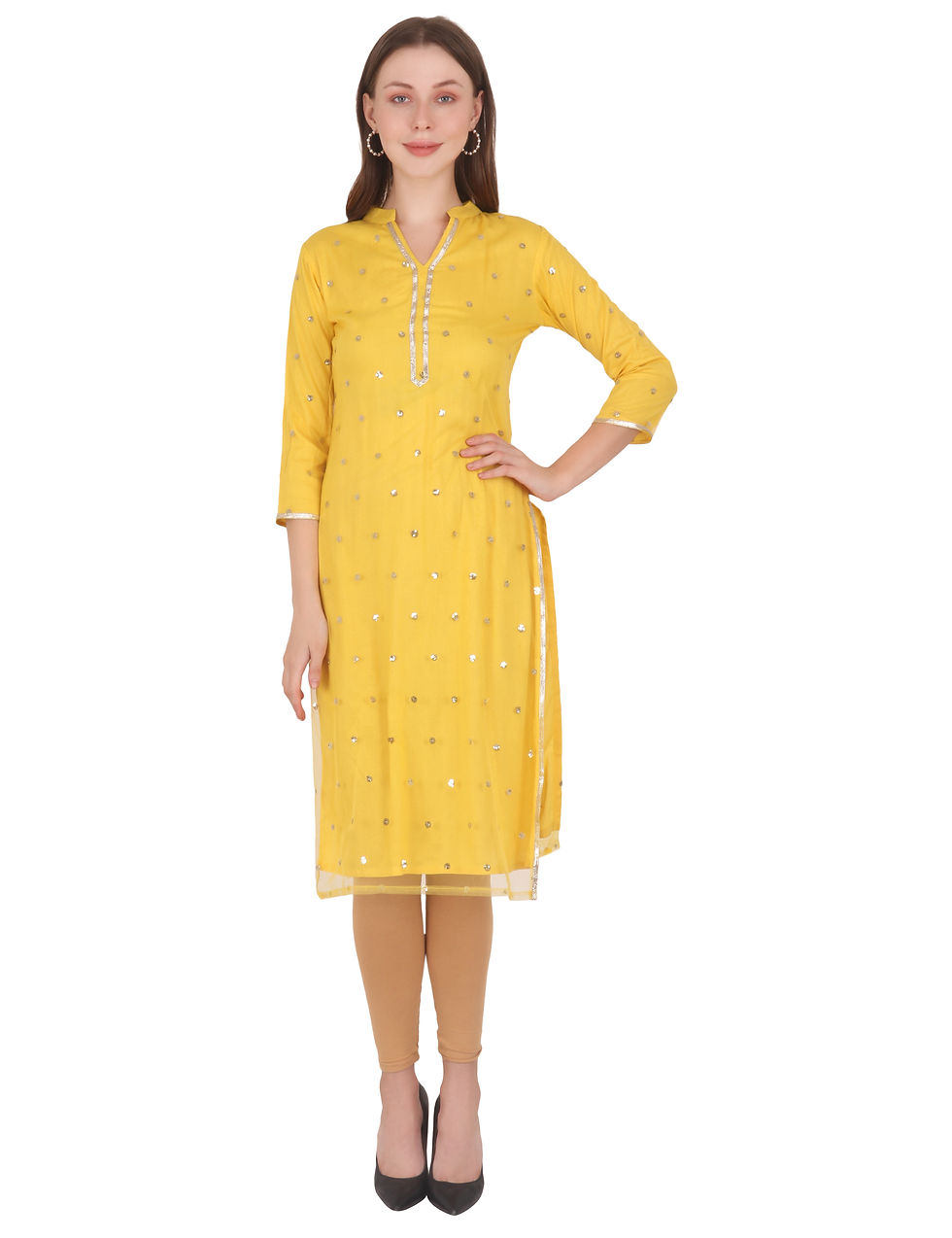 UNFAKENOW Women Embellished Net Straight Yellow Kurta