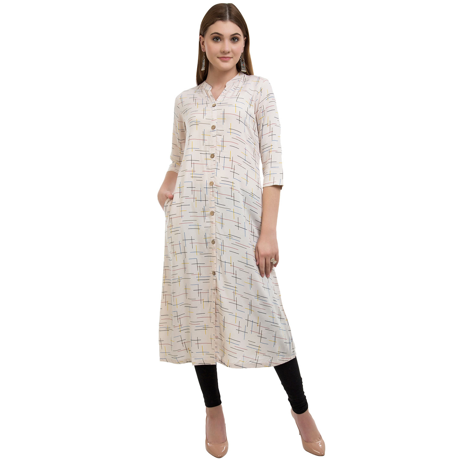 UNFAKENOW Women Abstract Cotton Blend A-line White Kurta