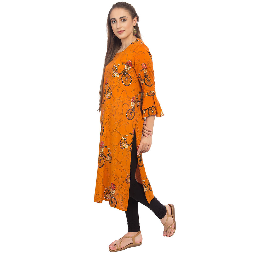 Thumbnail: UNFAKENOW  Women Embroidered Cotton Blend Straight Orange Kurta