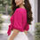 Thumbnail: Women Dark Pink Puff Sleeve Cotton Wrap Crop Top