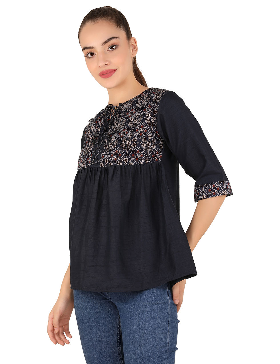 Thumbnail: ladies western casual going out plus size trendy floral printed blue peplum top
