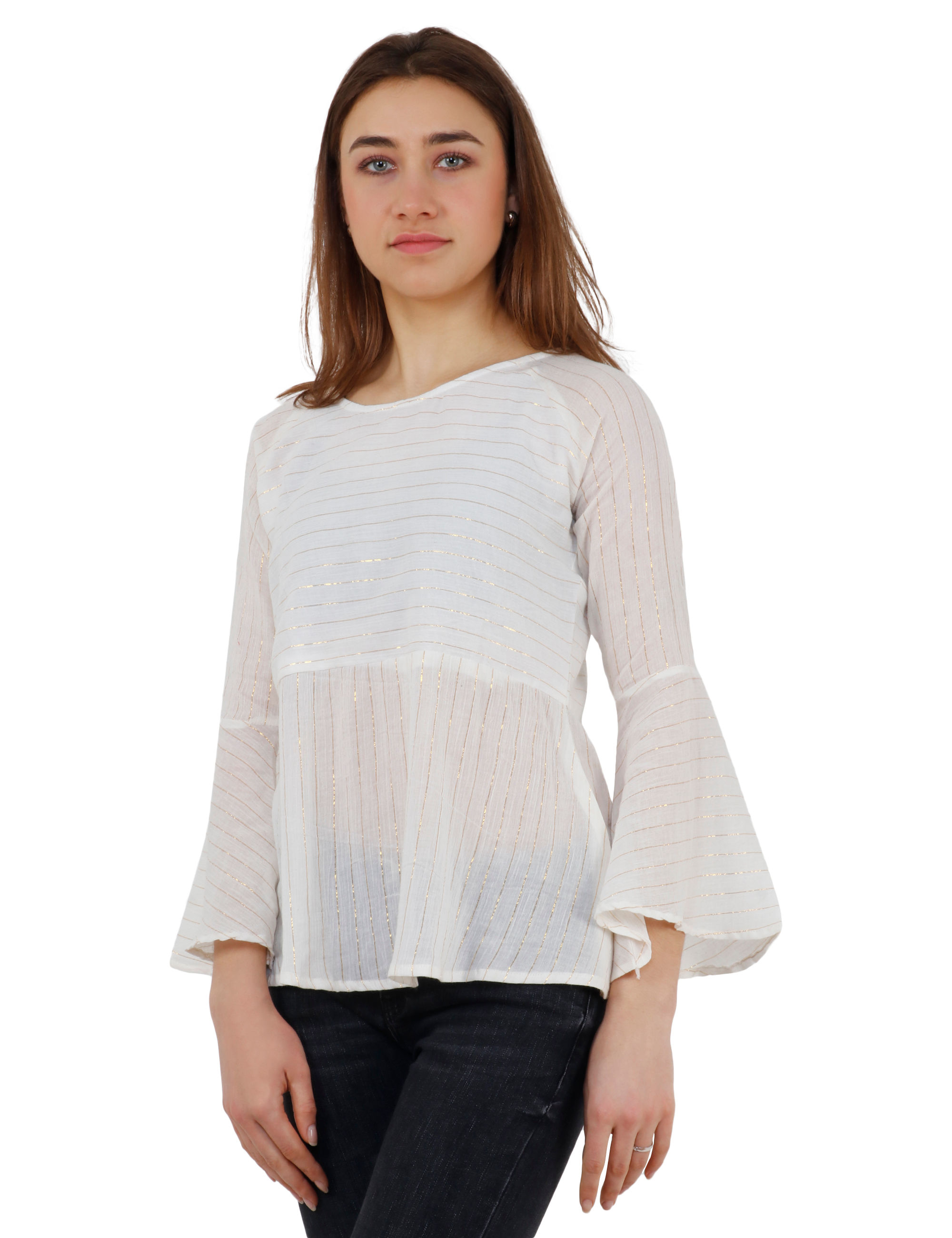 UNFAKENOW Casual Sleeve Striped Women White Top