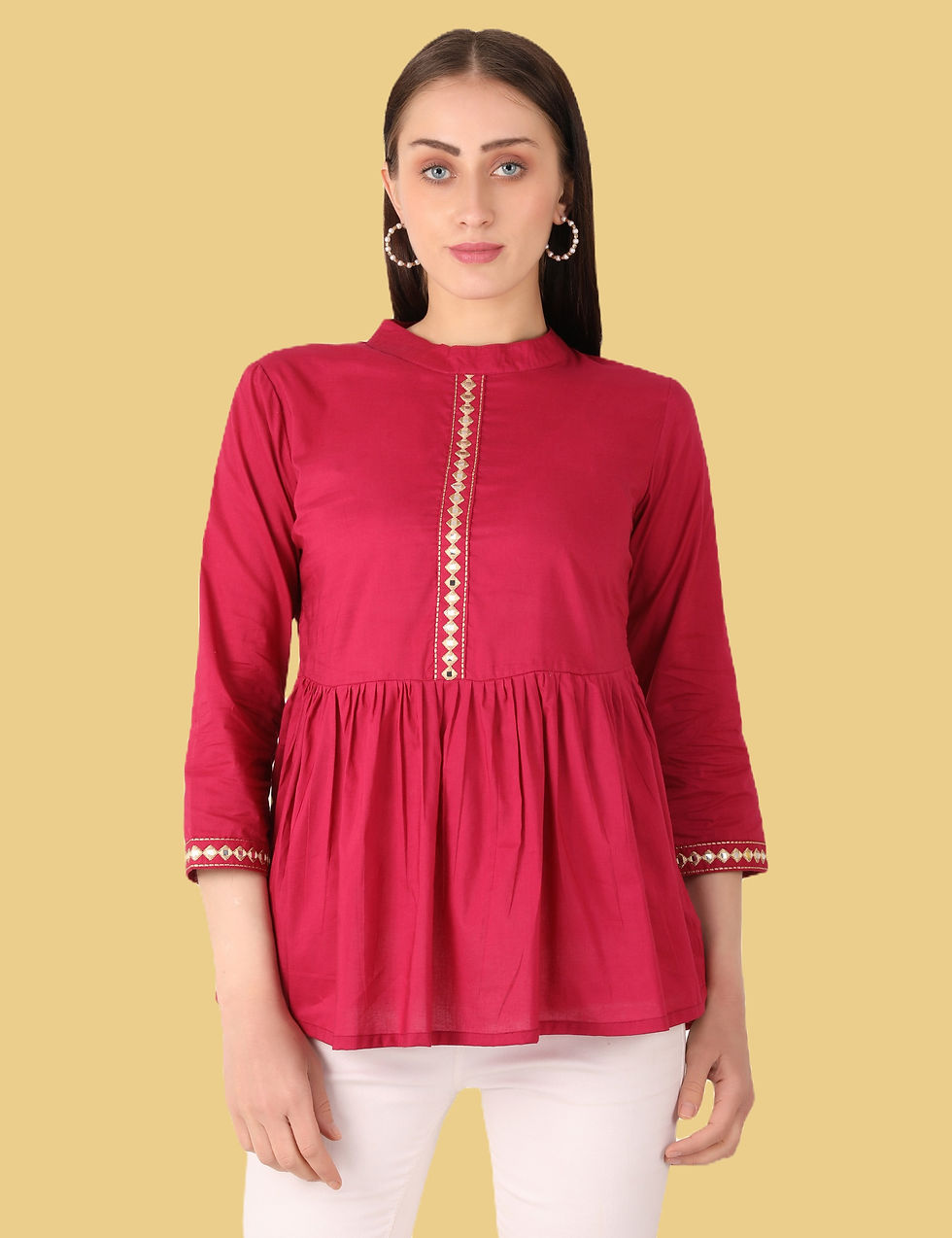 Thumbnail: Women Indo Western Wear Stylish Trendy Going Out Black Peplum Lace Tunic Top
