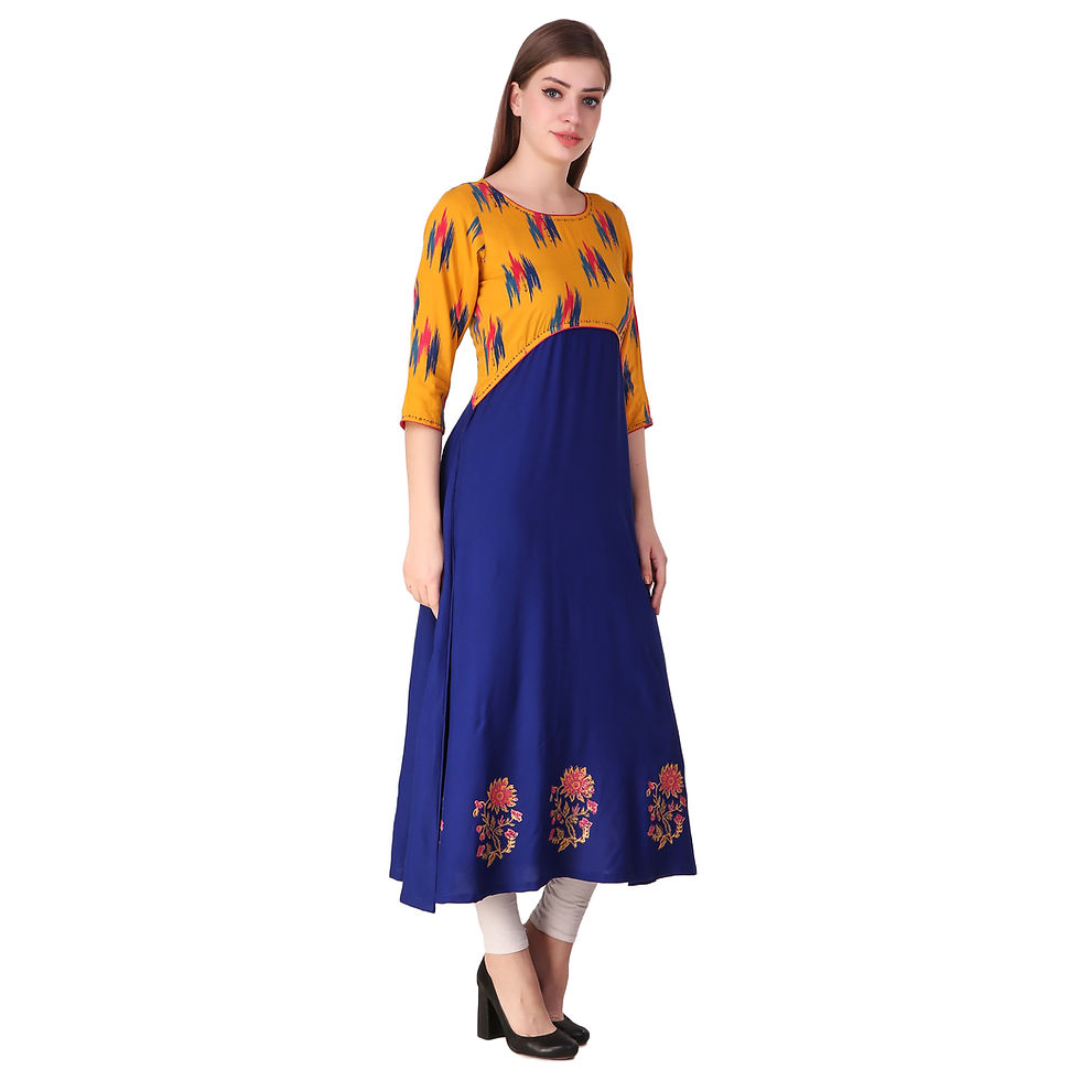 Thumbnail: UNFAKENOW  Women Block Print Cotton Blend Flared Multicolor Kurta