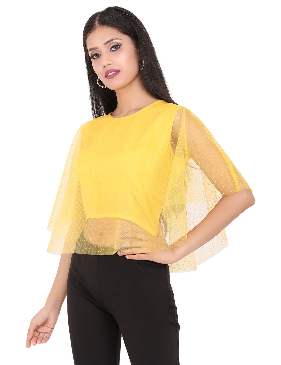 Thumbnail: UNFAKENOW  Casual Kaftan Sleeve Embellished Women Yellow Top