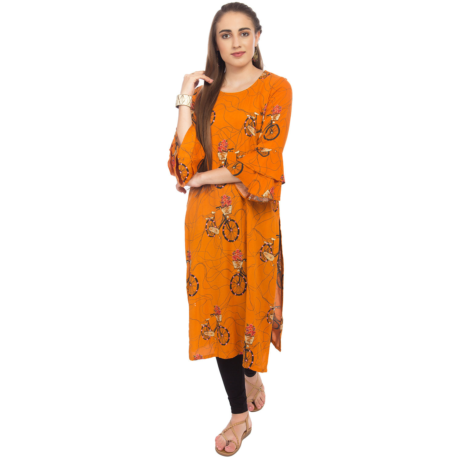 UNFAKENOW  Women Embroidered Cotton Blend Straight Orange Kurta
