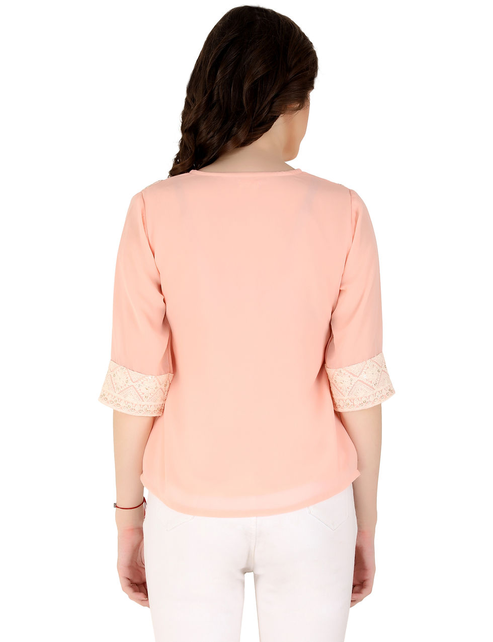 Thumbnail: UNFAKENOW Formal Cuffed Sleeve Embroidered Women Pink Cotton Top