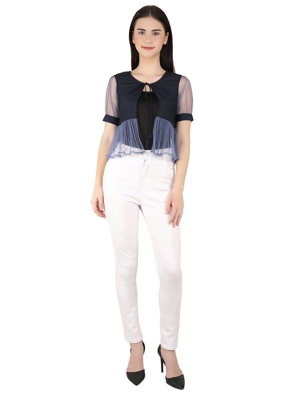 Thumbnail: UNFAKENOW  Women Jacket Style Half Sleeve Dark Blue Shrug
