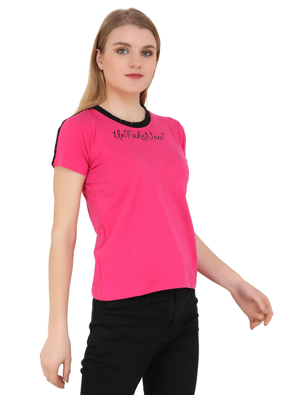 Thumbnail: Pink Solid Short Sleeve Ladies Tee Shirt