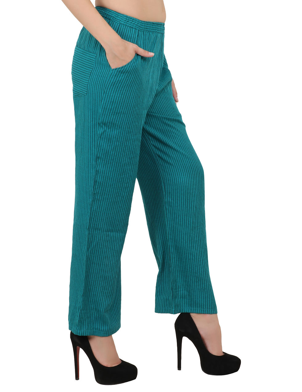 Thumbnail: UNFAKENOW  Relaxed Women Blue Cotton Rayon Blend Trousers