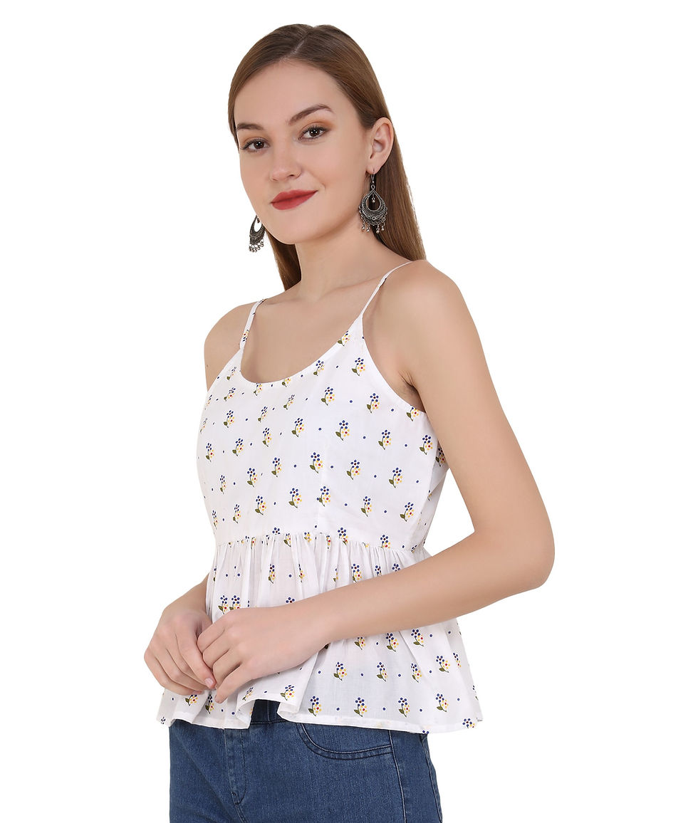 Thumbnail: UNFAKENOW  Casual Sleeveless Floral Print Women White Top