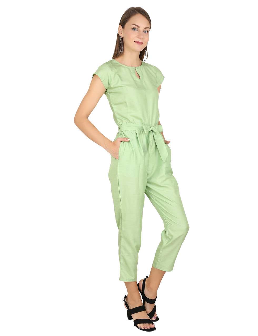 Thumbnail: UNFAKENOW  Solid Women Light Green Cotton Jumpsuit