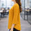 Thumbnail: Women Mustard Solid Button Down V neck Tunic Top