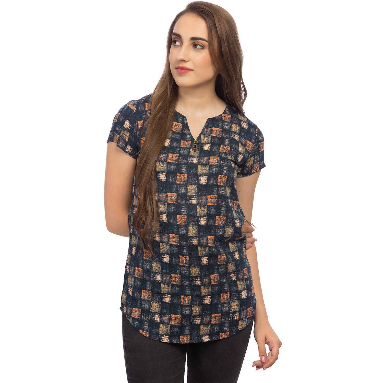 UNFAKENOW Casual Short Sleeve Checkered Women Multicolor Top