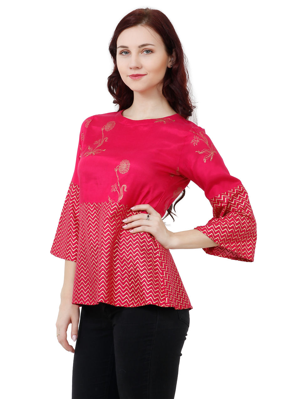 Thumbnail: UNFAKENOW  Casual 3/4 Sleeve Printed Women Pink Top