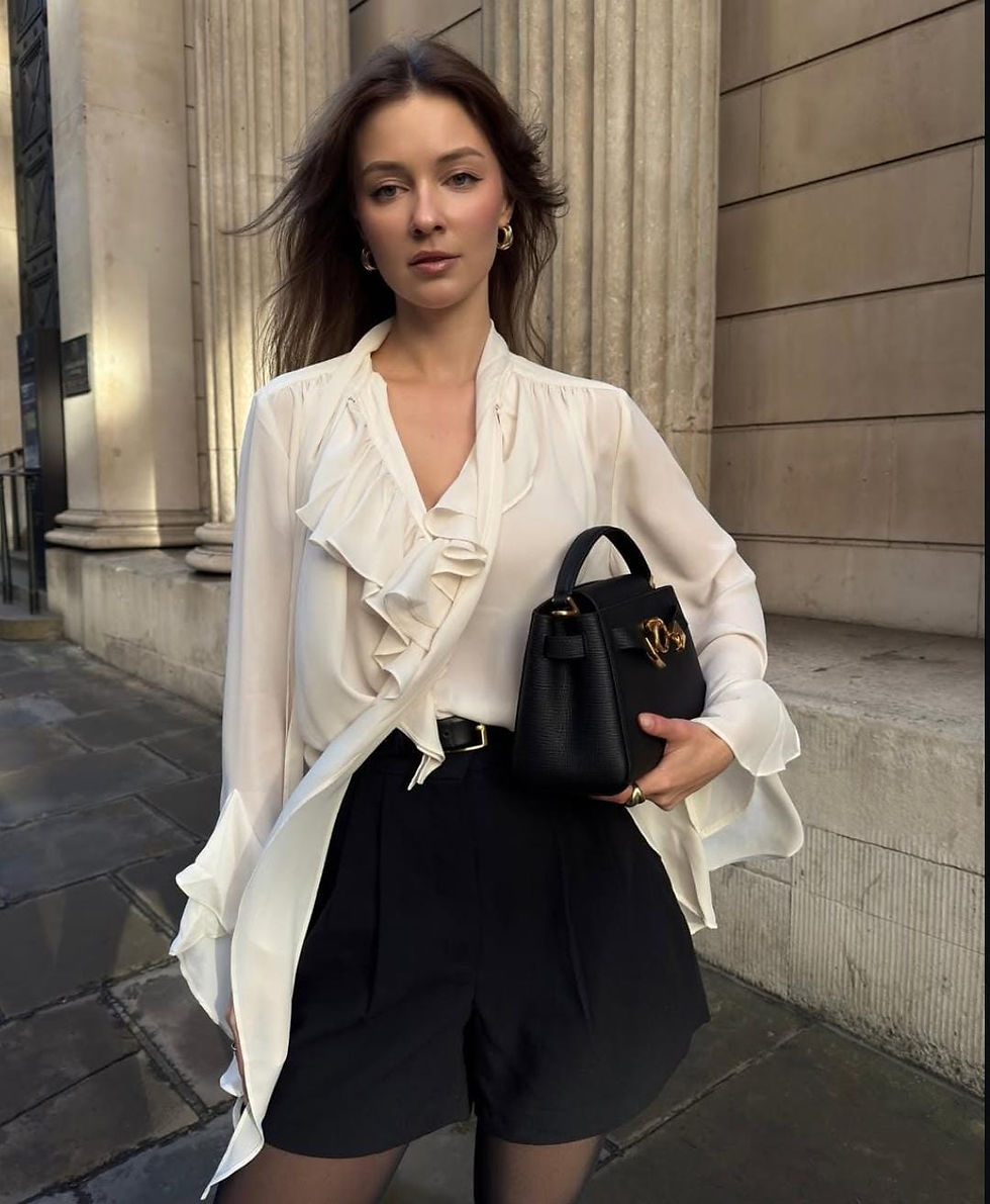 women wearing poppy blouse elegantly. old money dressing aesthetic