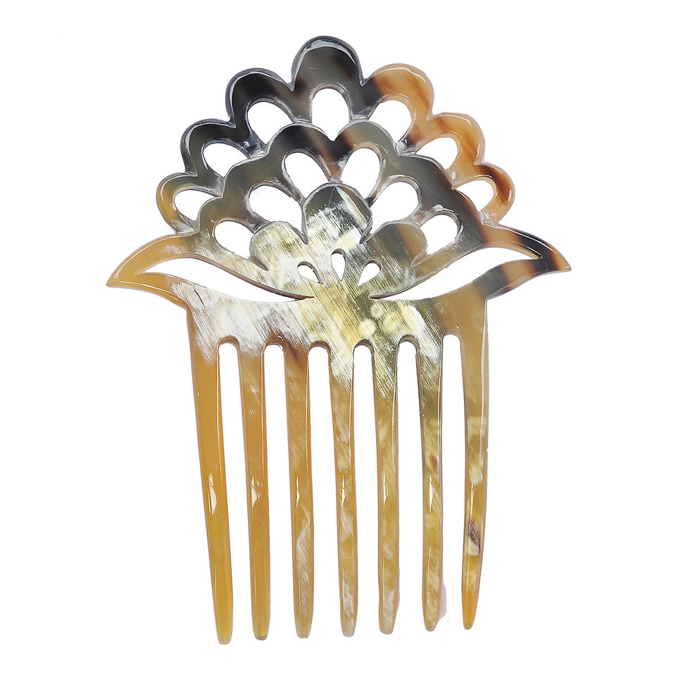 Miniature : Épingle à cheveux artisanale en corne – Lotus raffiné à 7 dents, cadeau HA0243