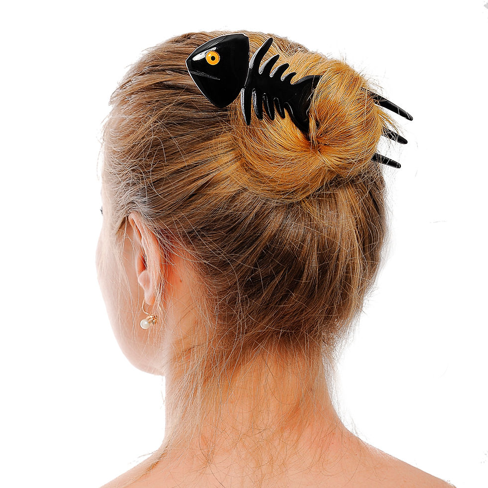 Miniature : Épingle à cheveux artisanale en corne noire – Arêtes de poisson HA0154_EU