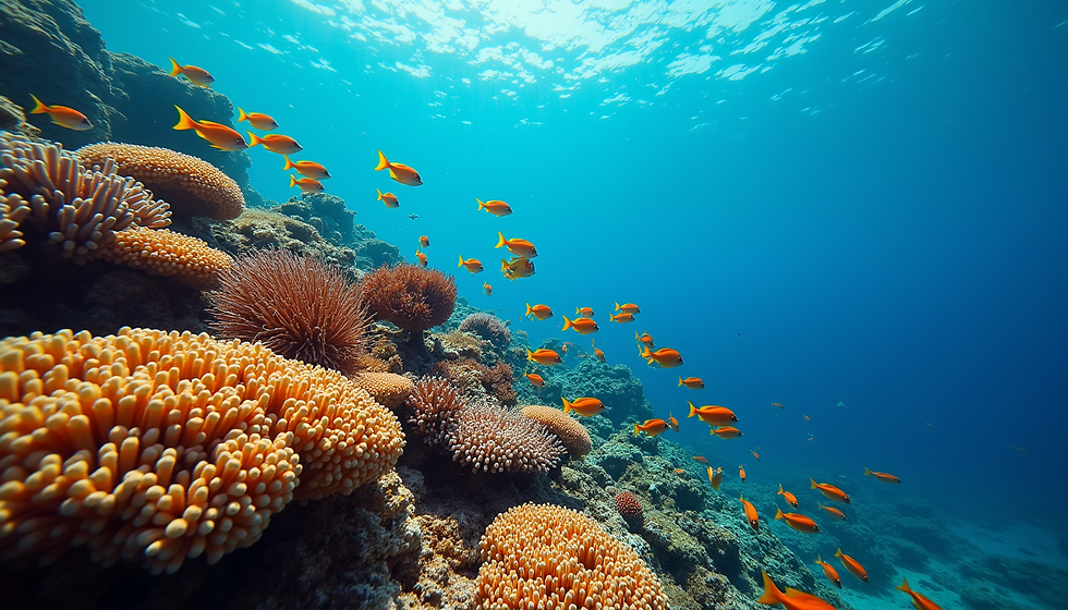 Vibrant coral reef with tropical fish in Cozumel