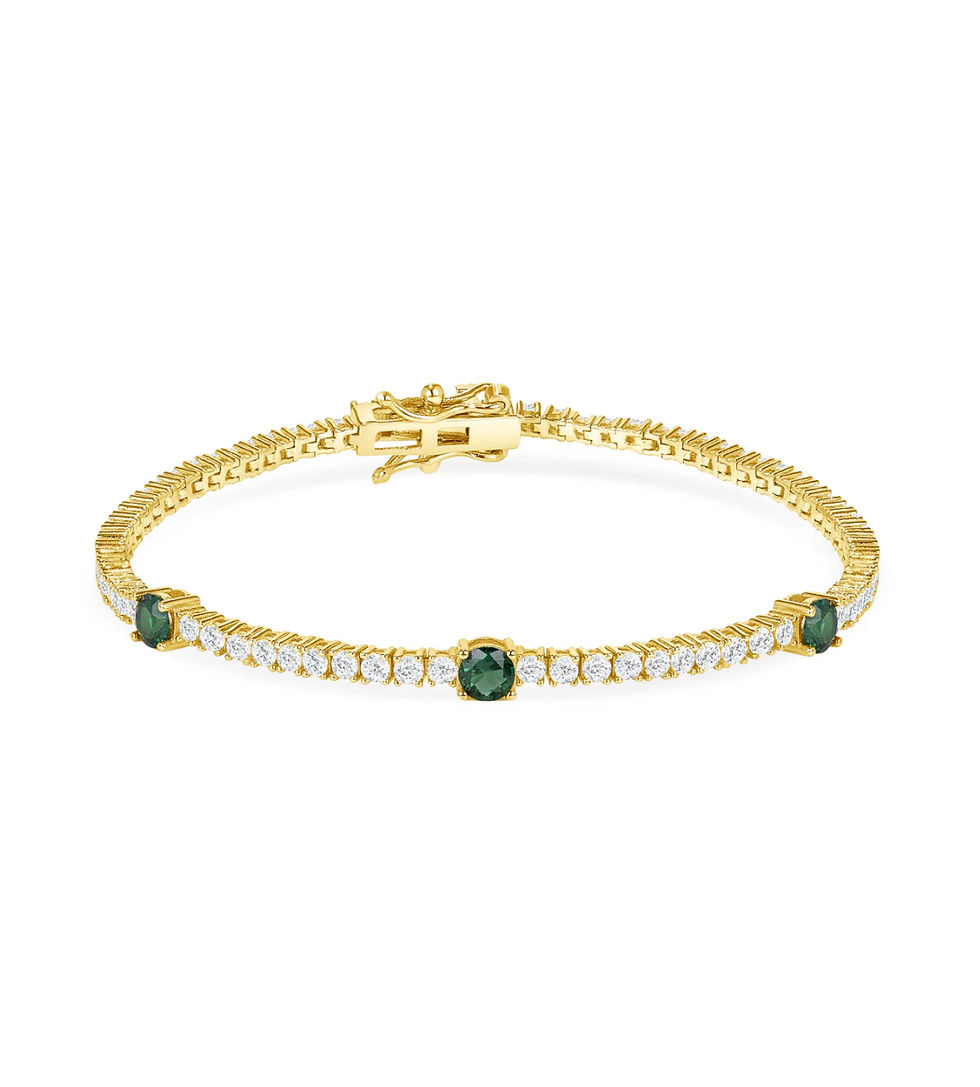 Emerald & Cz Tennis Bracelet Sterling Silver