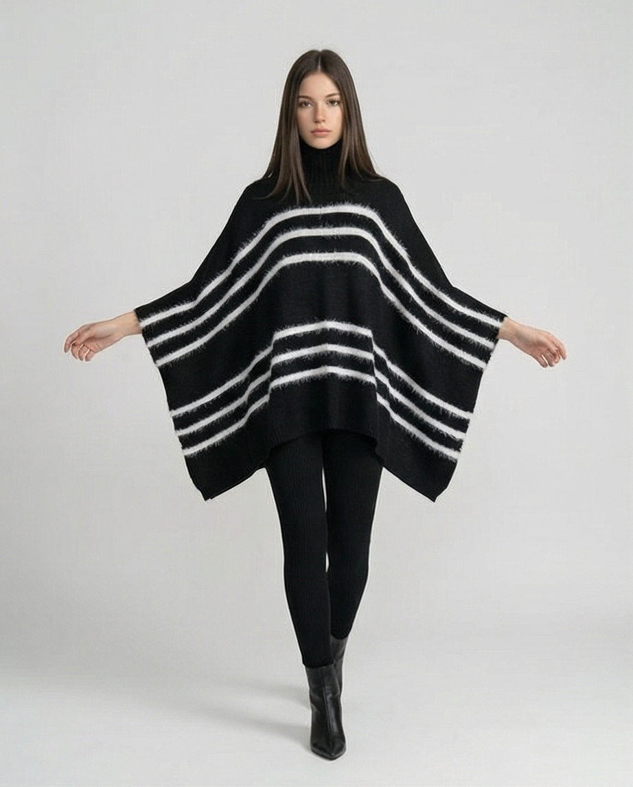 Miniatura: Poncho listrado preto