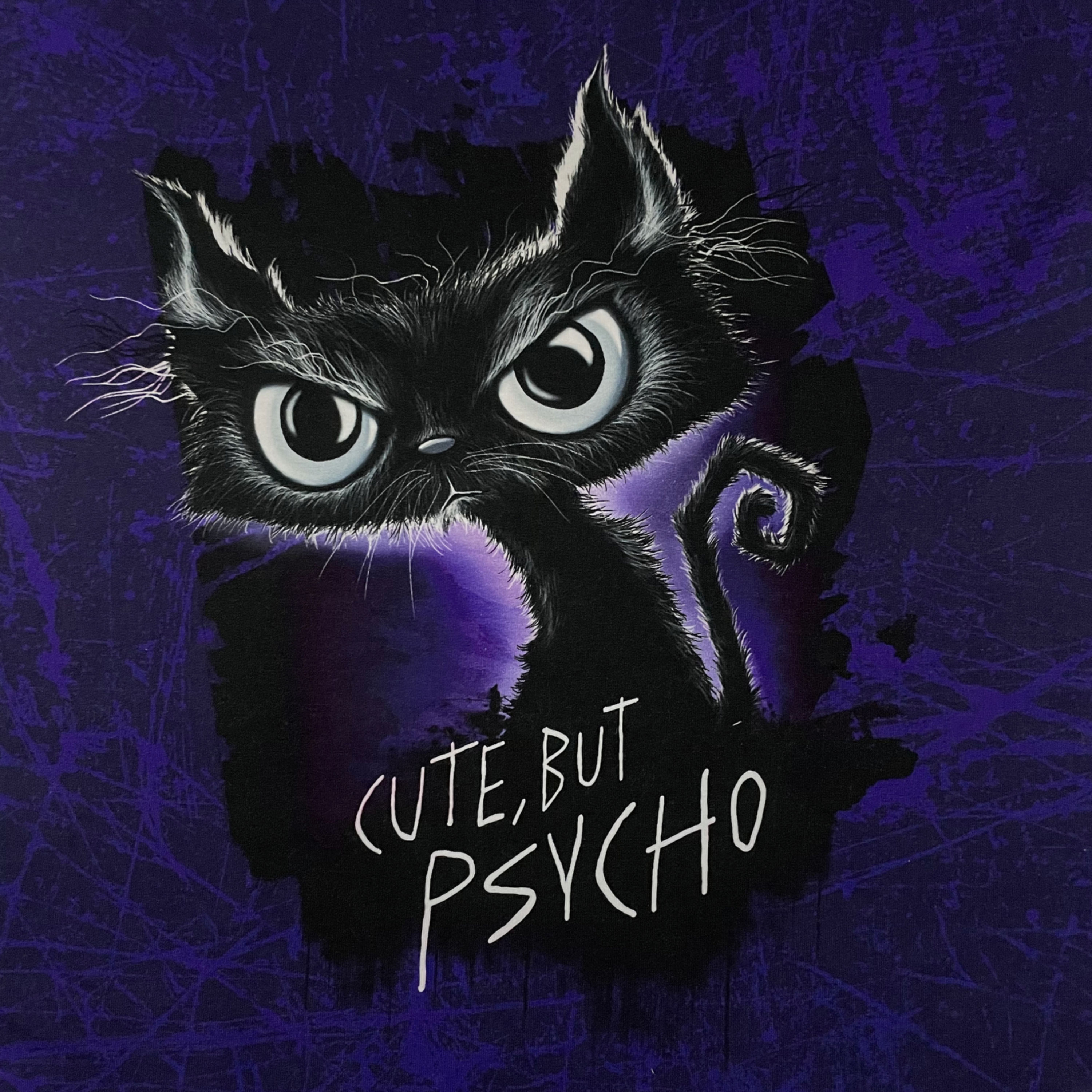 French-Terry Panel mit Psycho-Katze, Detail