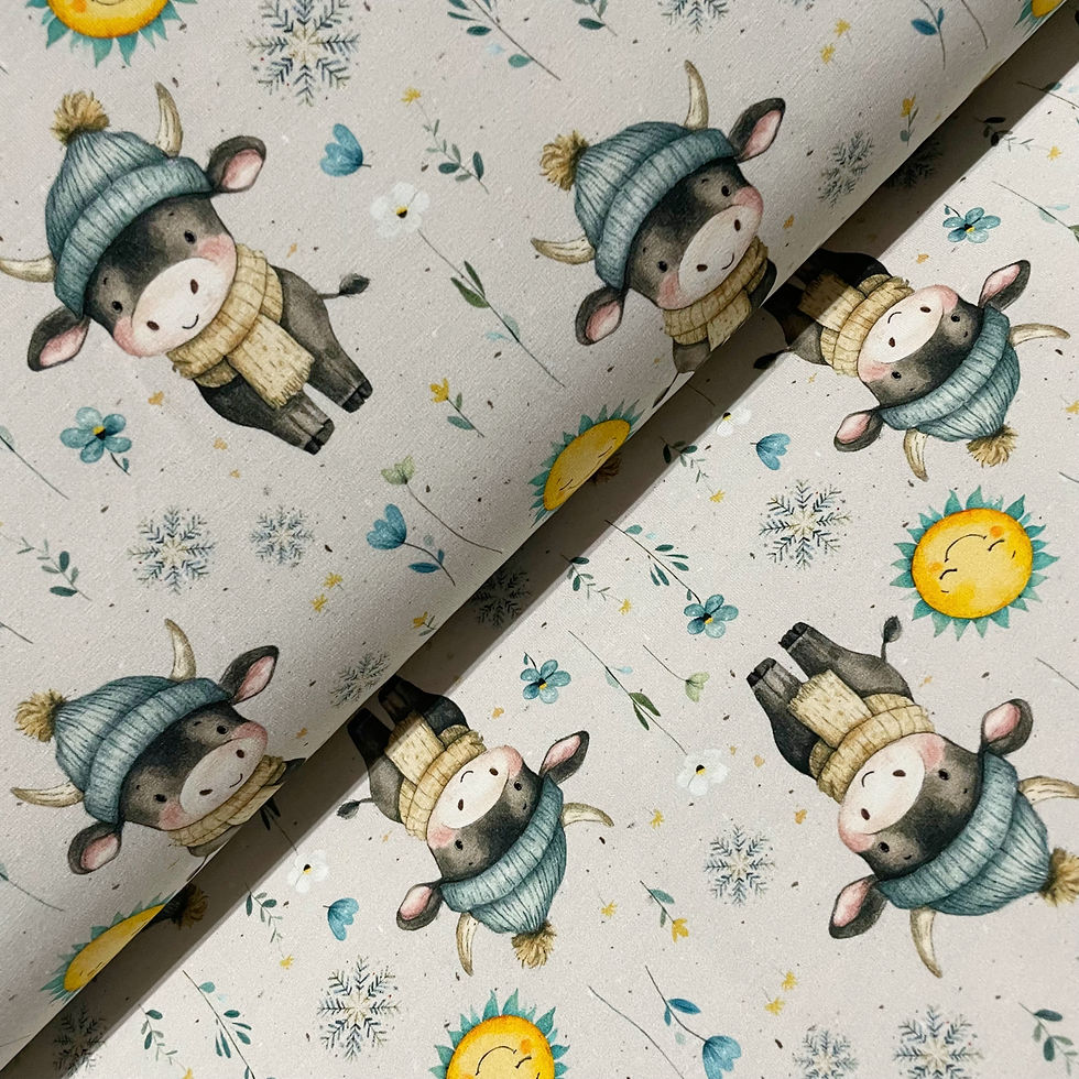 Jersey mit winterlichen Kühen, auf dem Stoffballen