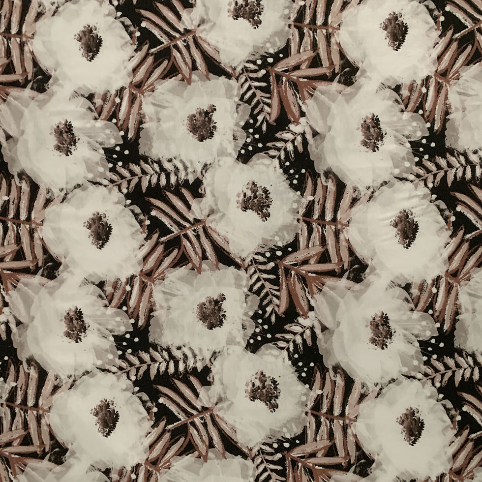 Modal-Stoff mit Yasminblumen in schwarz und braun, Großansicht