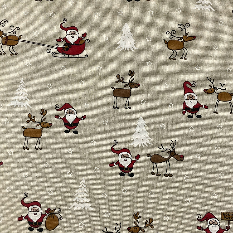 Canvas mit Weihnachtsmännern und Rentieren, Ansicht von oben