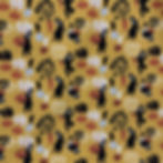 Jersey-Stoff in senfgelb mit Hasen und Karotten in Großansicht