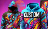 Customized hoodies with vibrant colors on display.