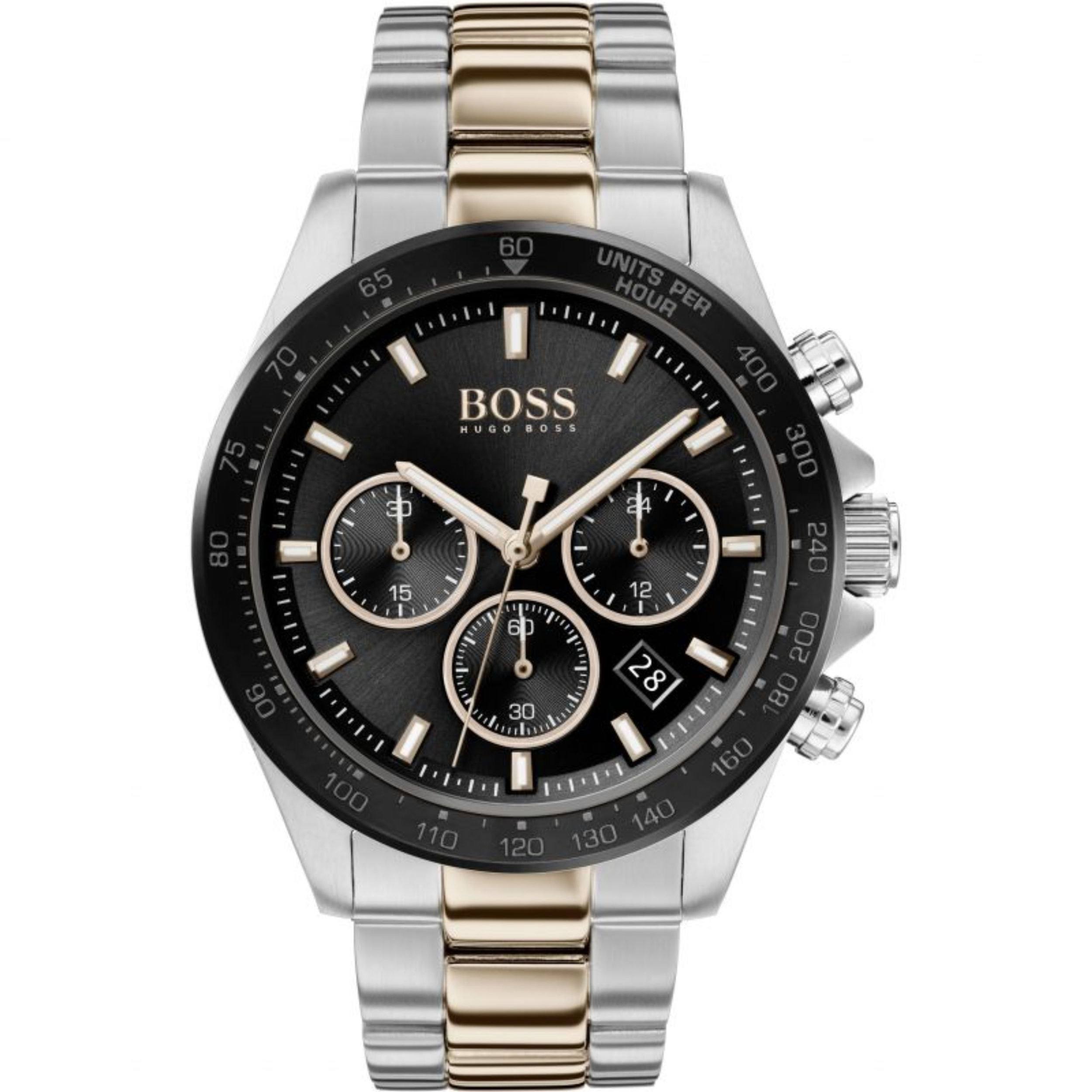 Mens Hugo Boss HB1513757 Hero Sport Lux Black Dial Two Colour Bracelet Watch