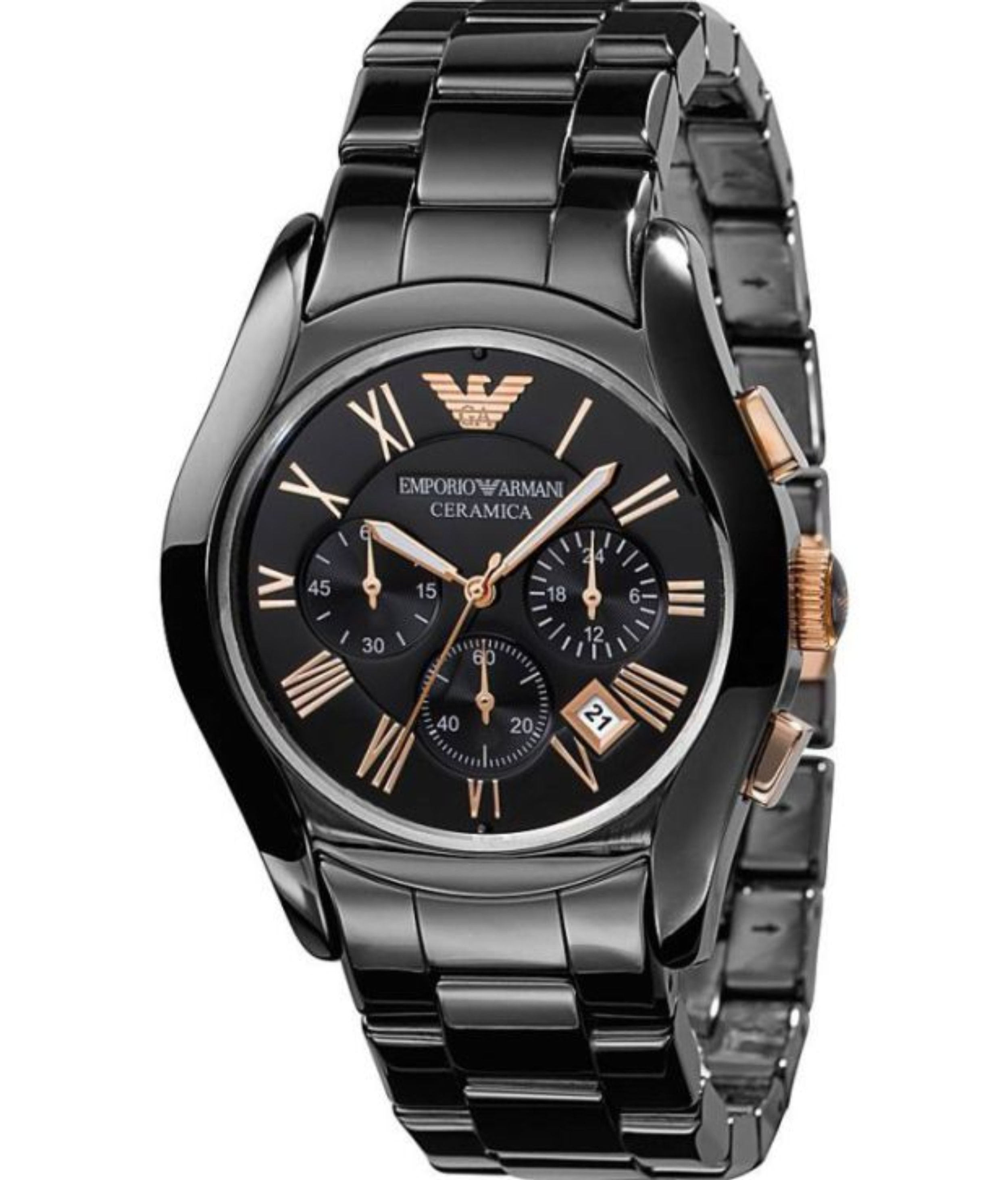 New Mens Armani Rose Gold & Black AR1410 Ceramica Watch