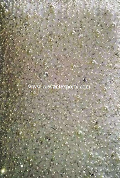 Close-up of beaded fabric texture