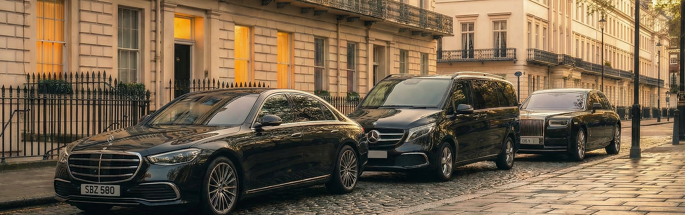 Luxury chauffeur fleet by SBZ Concierge featuring Mercedes and Rolls-Royce vehicles in London.