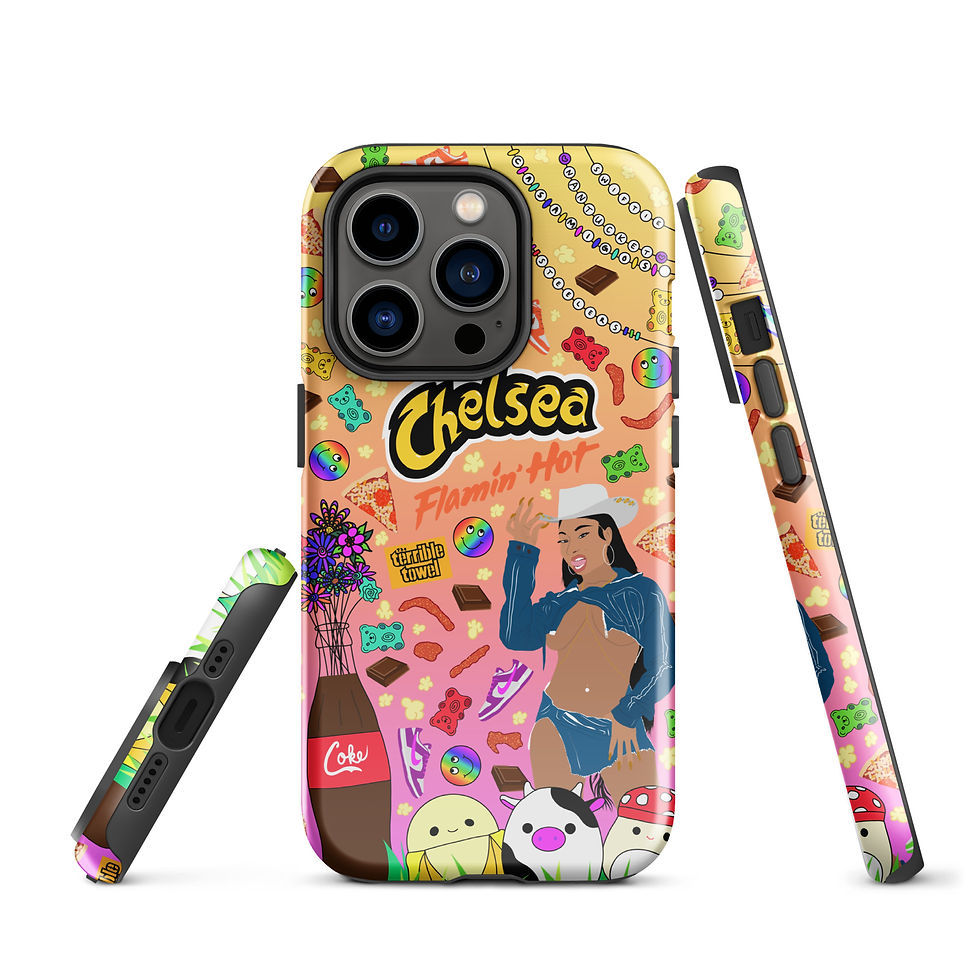 Custom hand-drawn phone case by Miranda Sketch Art featuring personalized design elements.