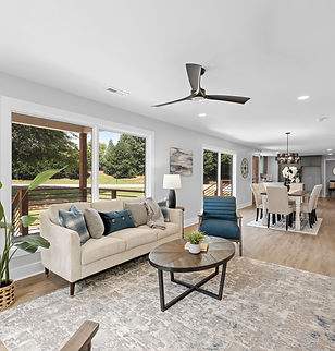 Interior home renovation featuring an updated open concept living and dining area