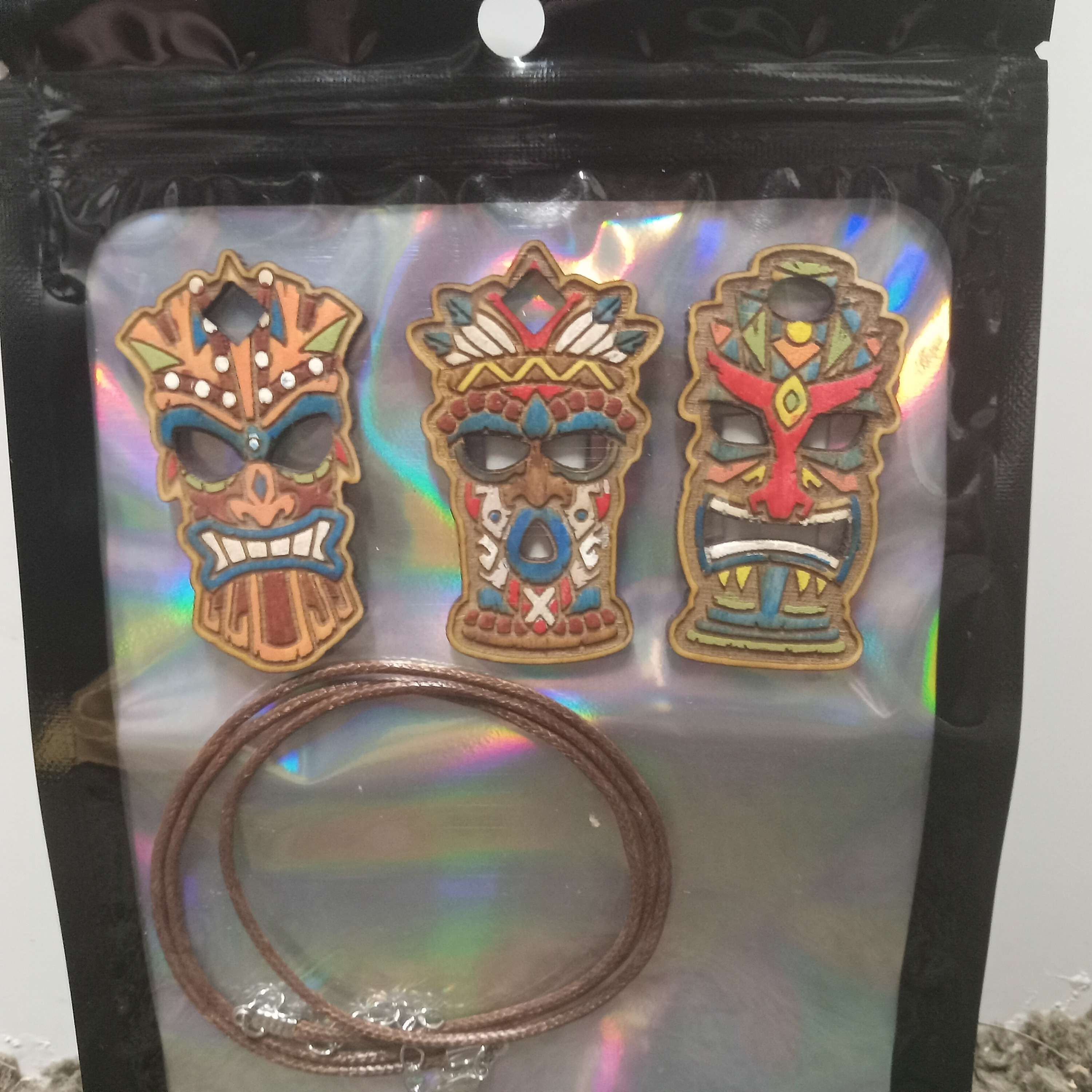 Hand Painted wood engraved necklace