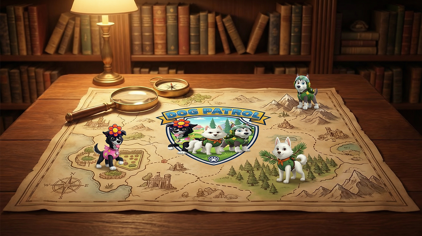 Mockup___make_a_map_with_each_dog_at_location_with_flower_patrol_dog_Missy__pine_patrol_He