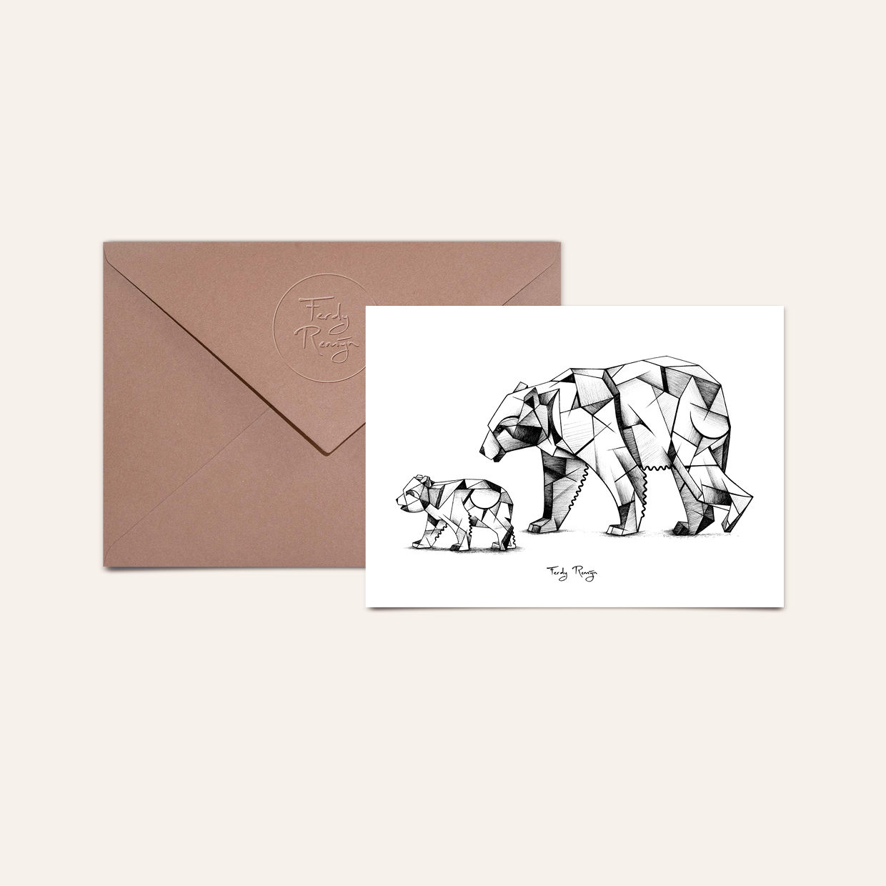 Ansichtkaart kubisme ijsberen incl. envelop