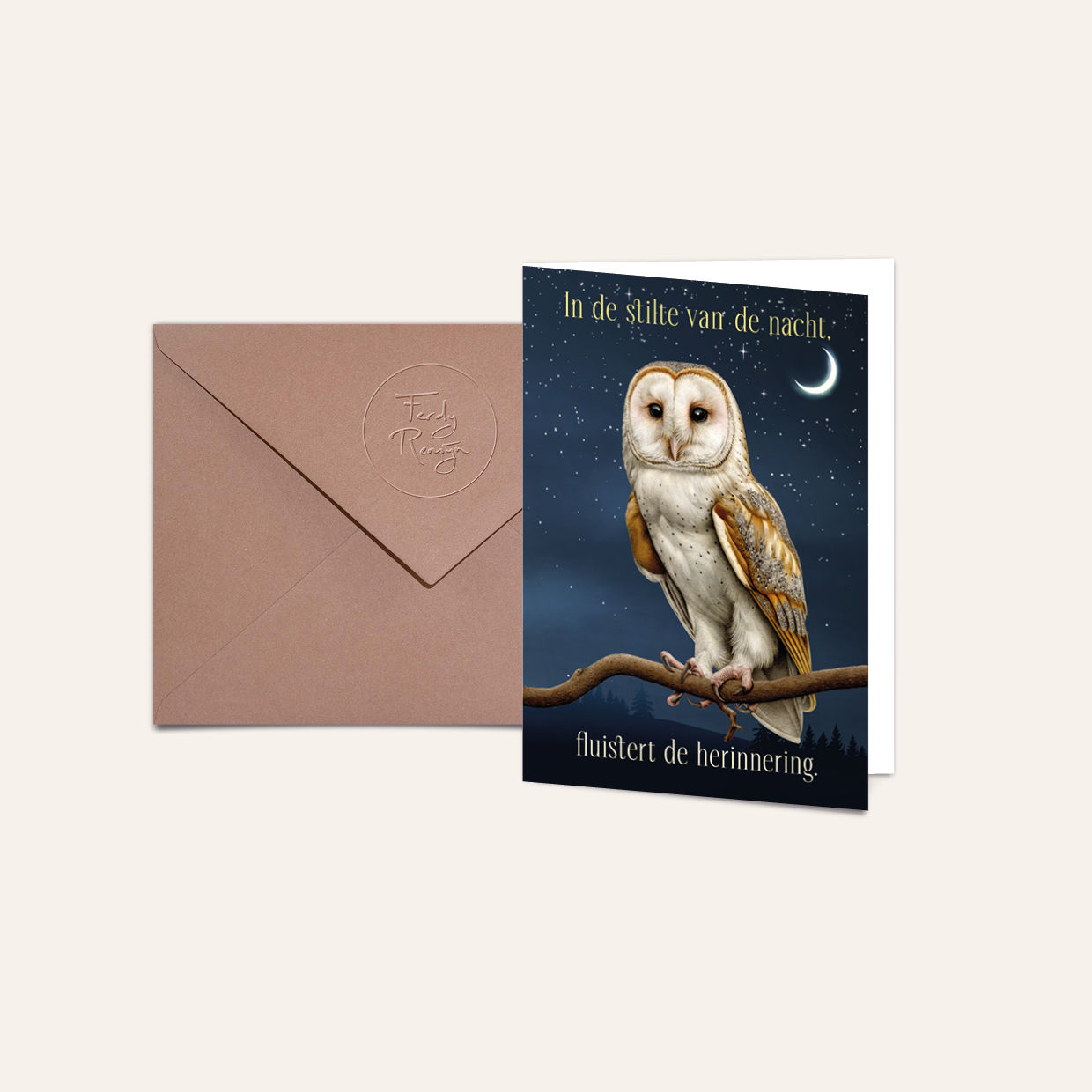 Wenskaart 'In de stilte van de nacht, fluistert de herinnering.' incl. envelop
