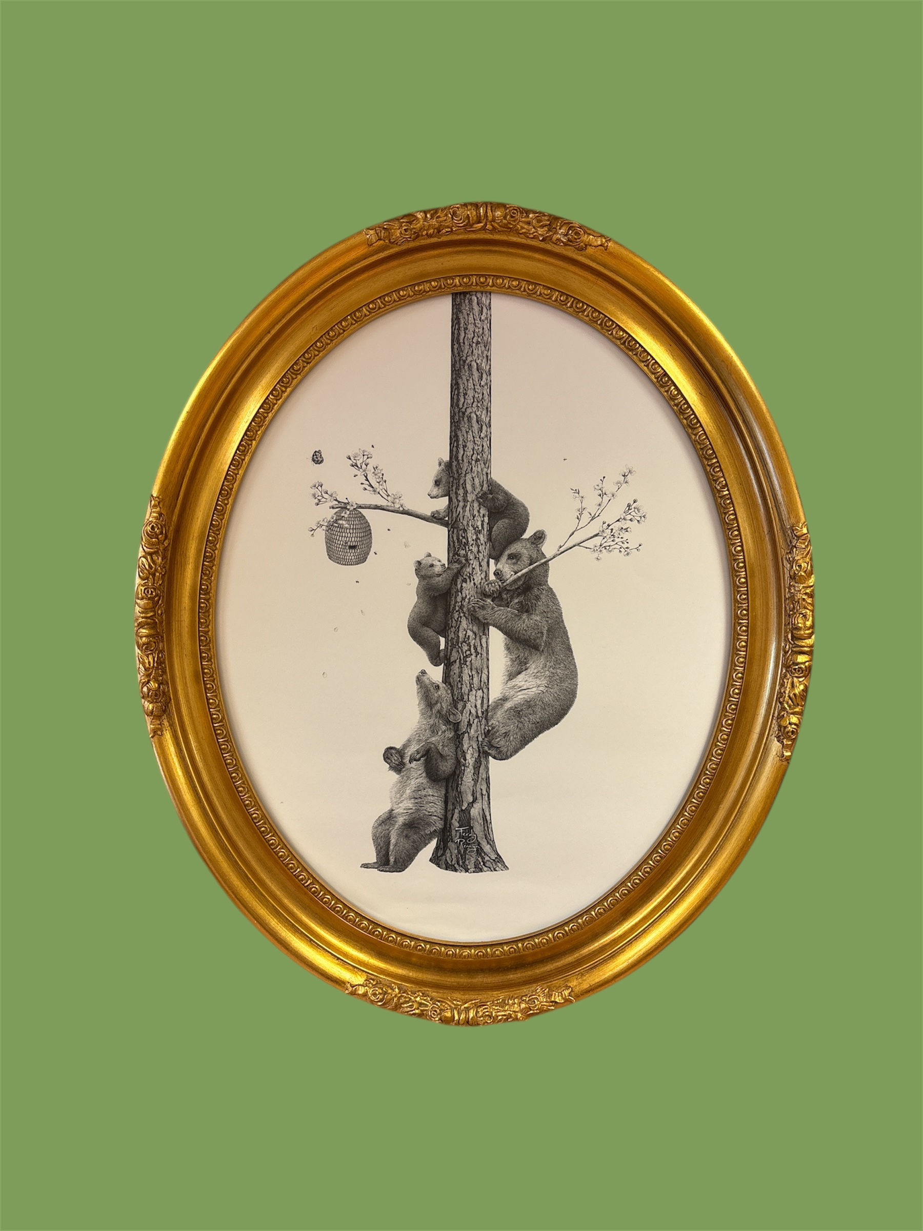 Artprint in vintagelijst ‘ De honingjagers’ 