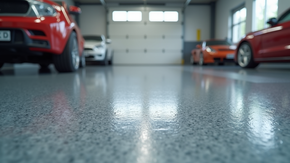 Eye-level view of a garage floor coated with epoxy non-slip finish