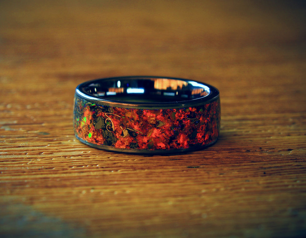 Thumbnail: Golden Fire Meteorite Ring - 24k gold elements - Aurora Glow