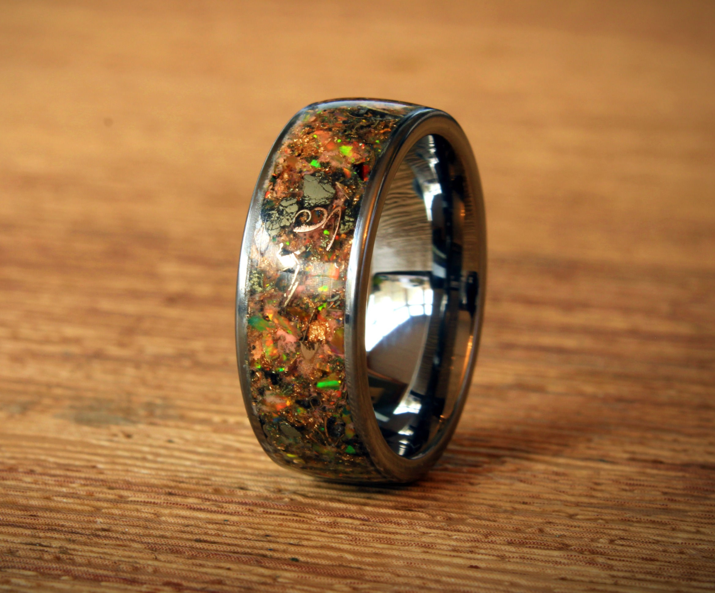 Golden Fire Meteorite Ring - 24k gold elements - Aurora Glow