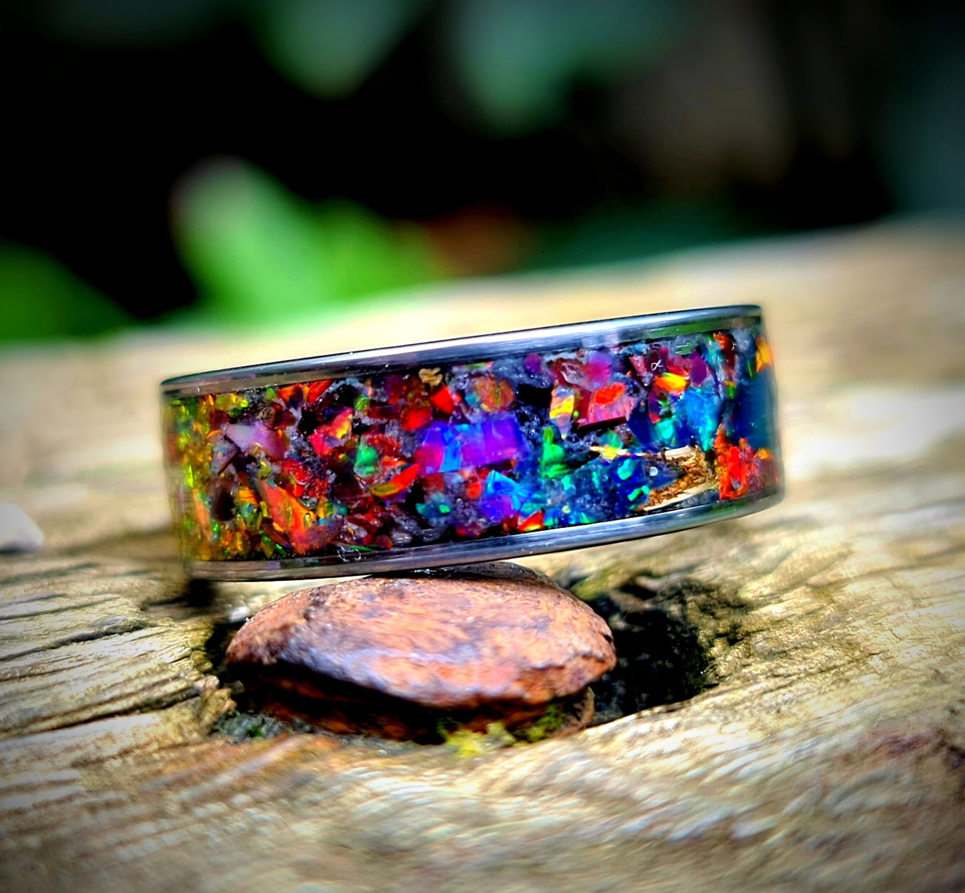 Cosmic Space Ring, Multi Opal & Crystal Meteorite Elements