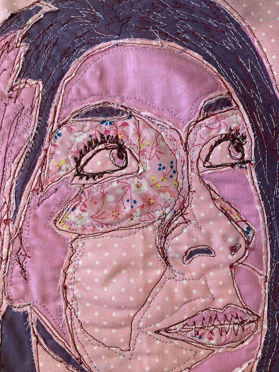 Textile portrait fabrics applique free-motion machine embro Fabric Collage Free-motion Machine Embro