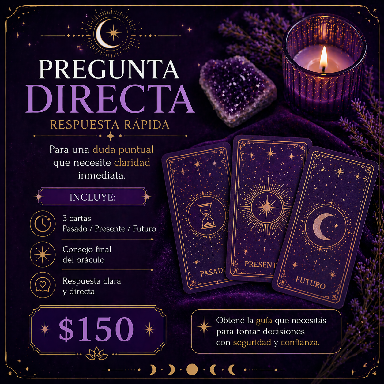 Pregunta directa y respuesta rápida de tarot por $150.