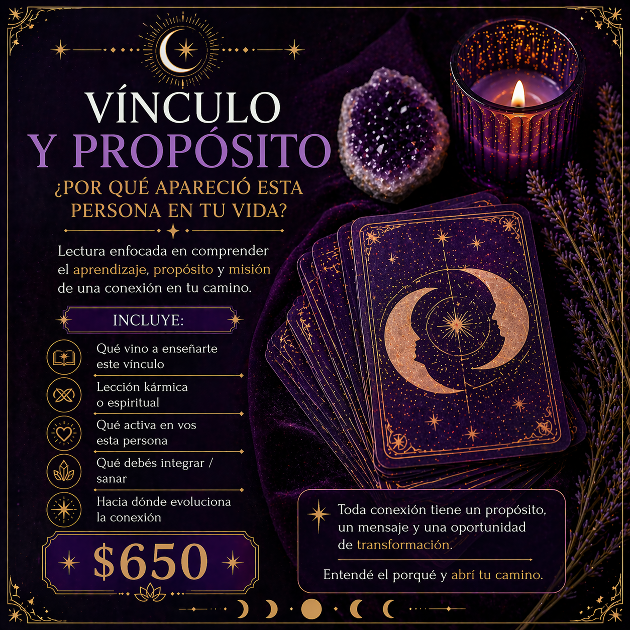 Mazo de tarot místico para lectura de Vínculo y Propósito.